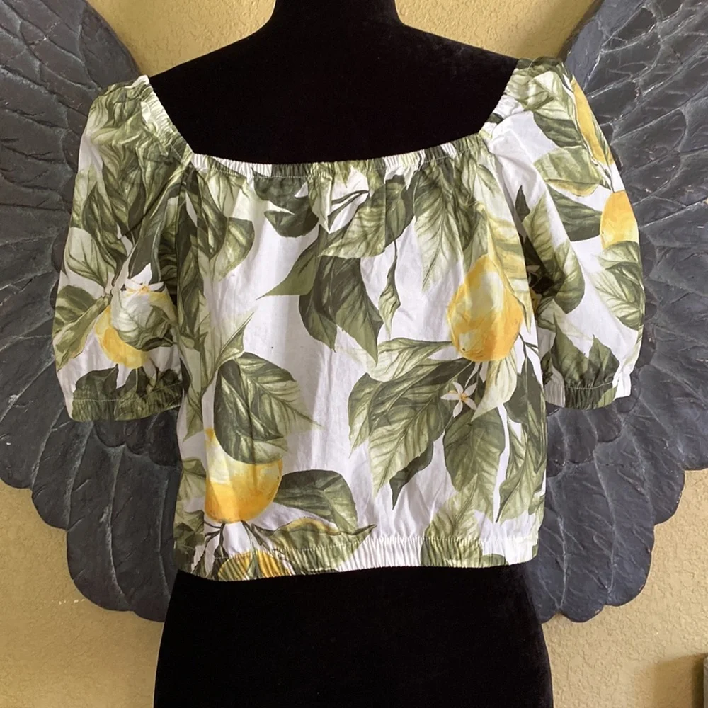 H&M New Lemon Tree Off The Shoulder Crop Top - Picture 5 of 7